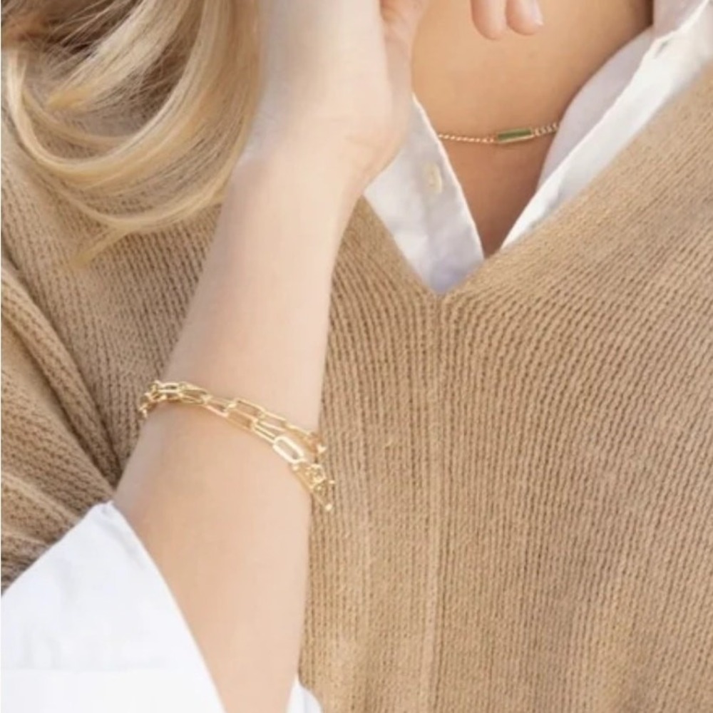 NWT Loren Stewart x Curateur Double Chain Bracelet‎ 14K Gold Plated Toggle